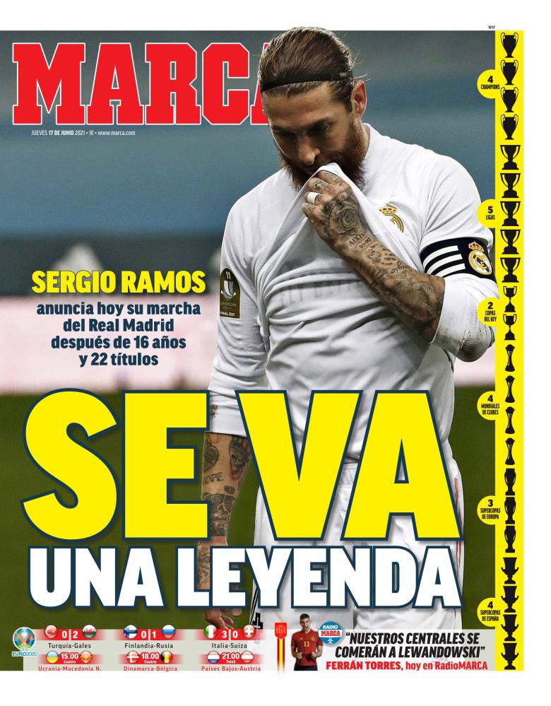 | Marca: "Se va una leyenda. Sergio Ramos anuncia hoy su marcha"