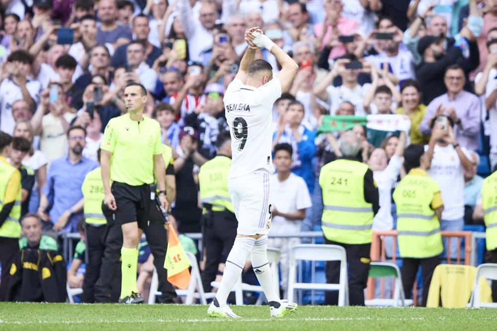 Karim Benzema of Real Madrid Cf celebrates his goal during a match between Real Madrid v Athletic Club as part of LaLiga in Madrid, Spain, on June 4, 2023.